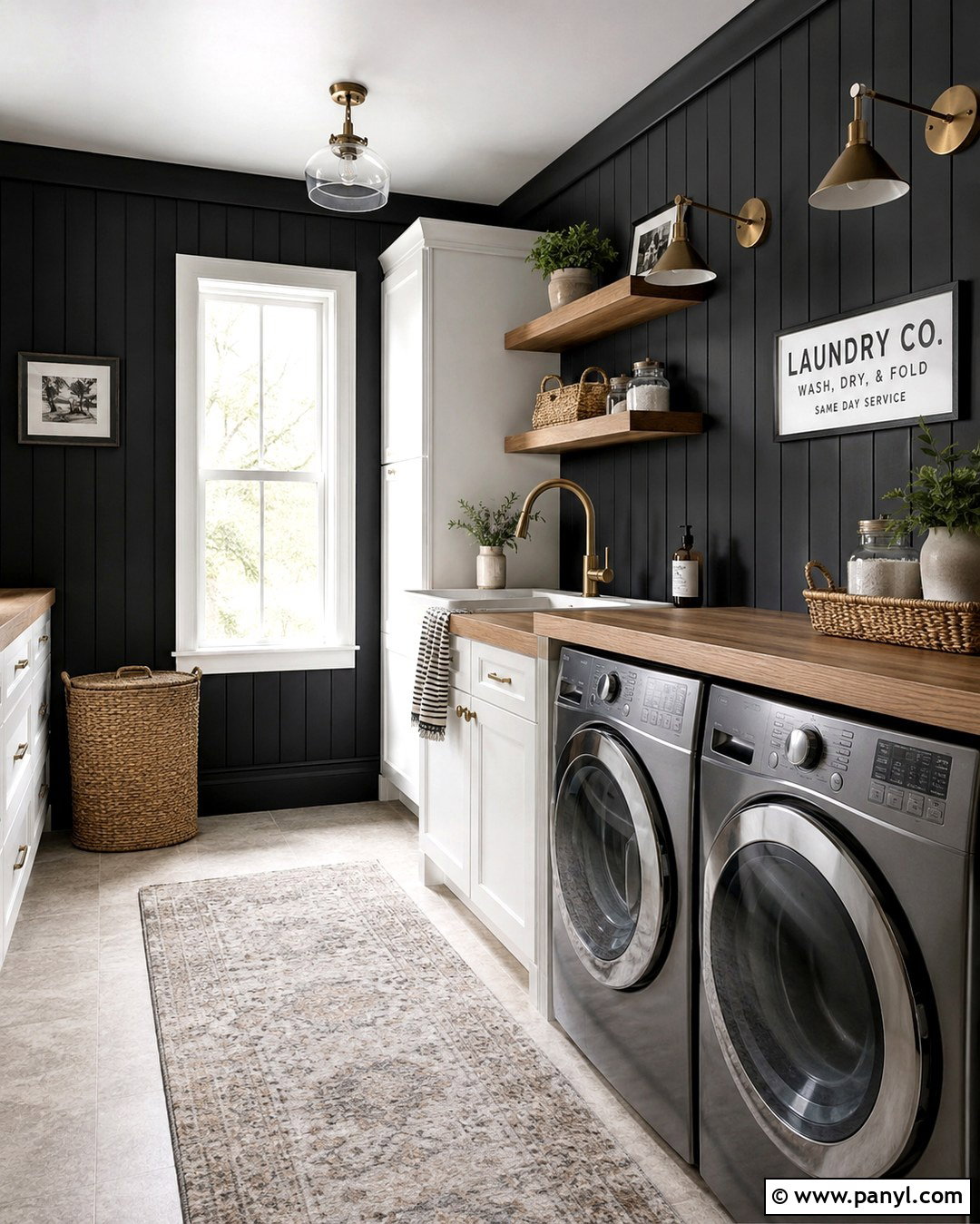 Black Shiplap Laundry Room - 20 Dark Wall Laundry Room Ideas