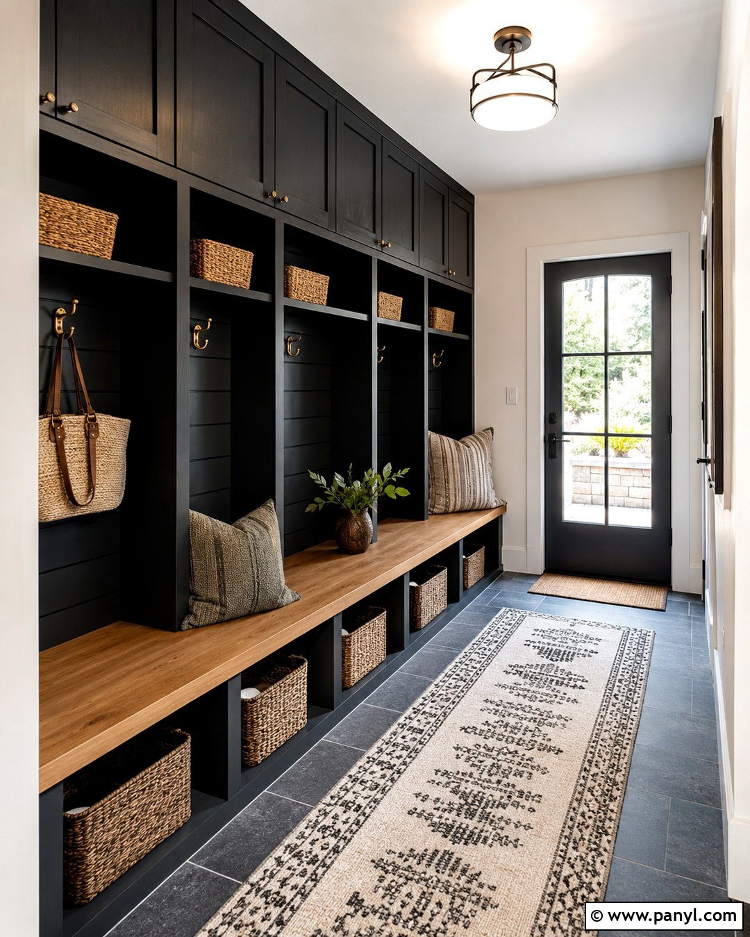 Black Shiplap Mudroom - 20 Black Wall Paint Color Ideas