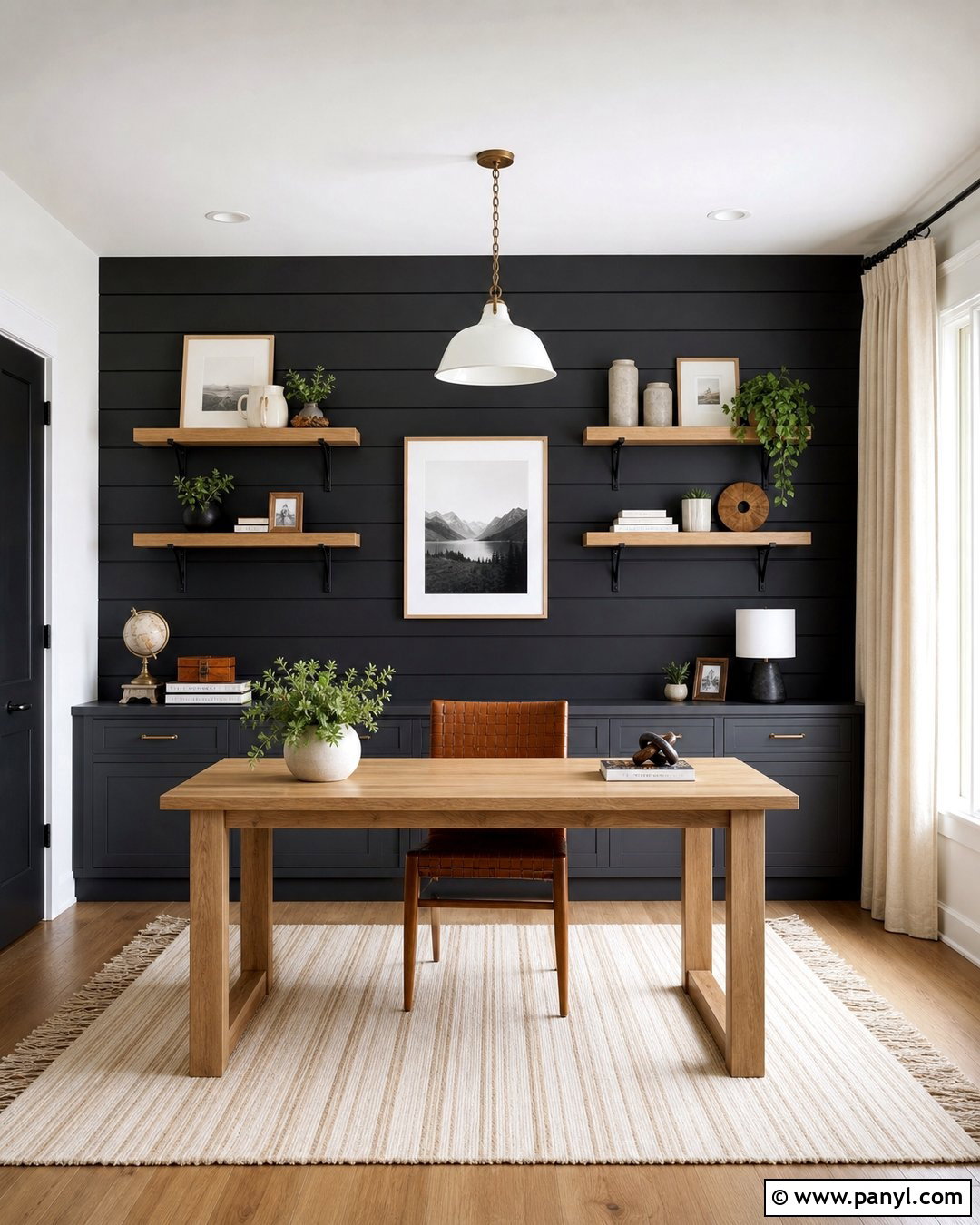 Black Shiplap Office Accent Wall - 35 Black Accent Wall Office Ideas