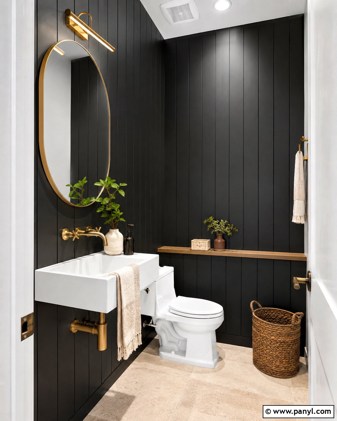 Black Shiplap Powder Room - 20 black wall bathroom small spaces