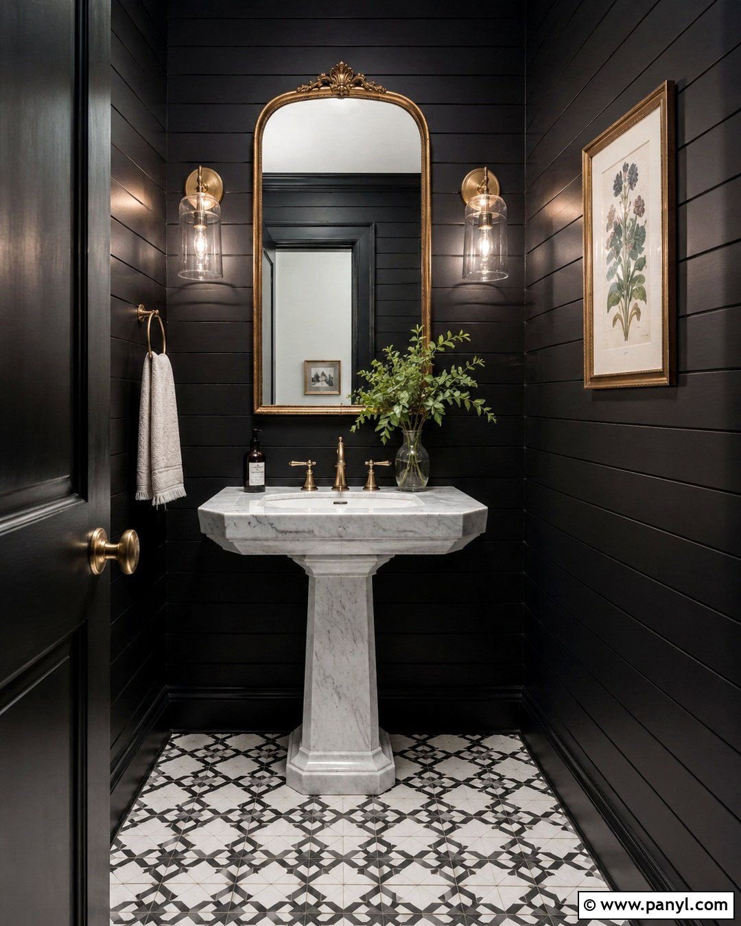 Black Shiplap Powder Room - 20 Black Painted Shiplap Walls