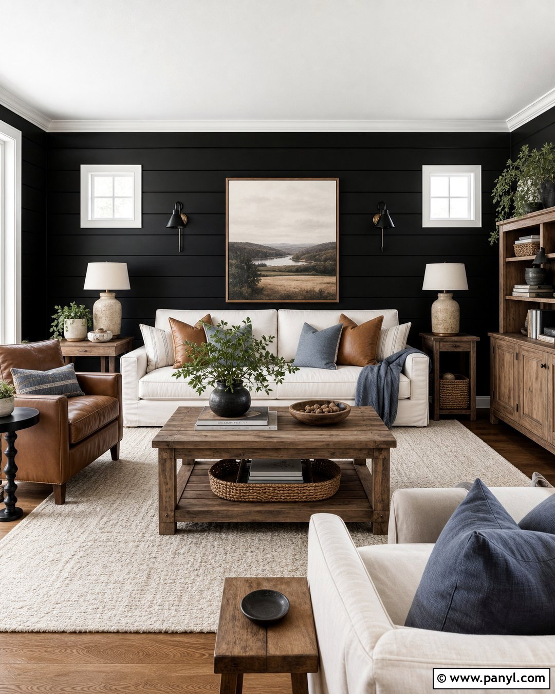 Black Shiplap Room With White Trim - 30 Black Walls White Trim Ideas