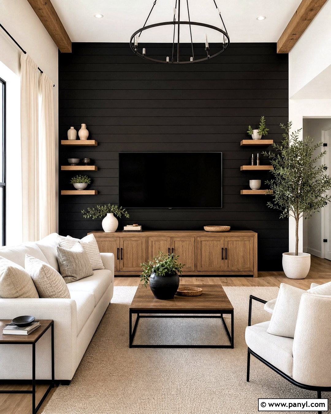 Black Shiplap TV Accent Wall - 20 behind tv accent wall ideas