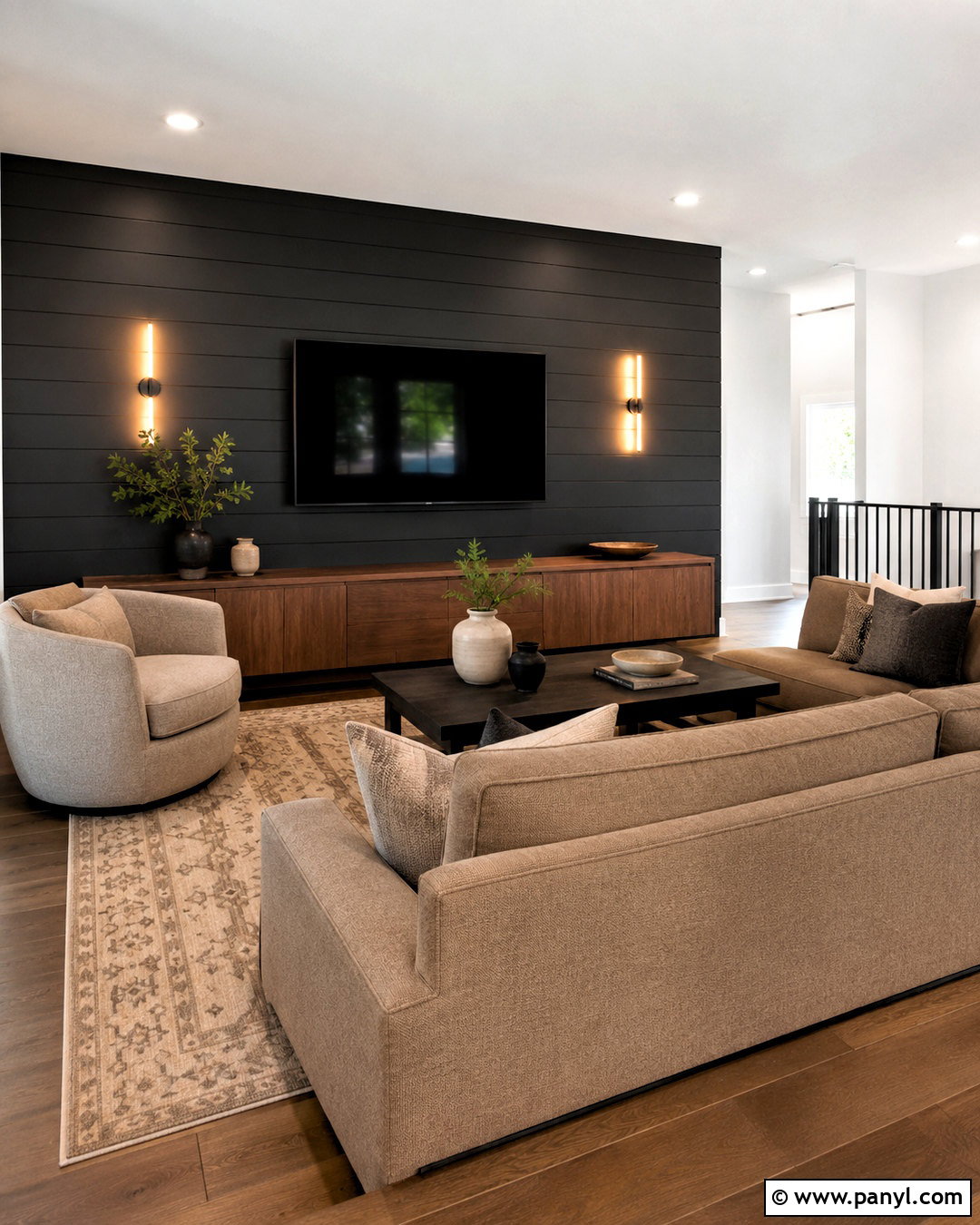 Black Shiplap TV Wall - 20 black shiplap wall living room ideas