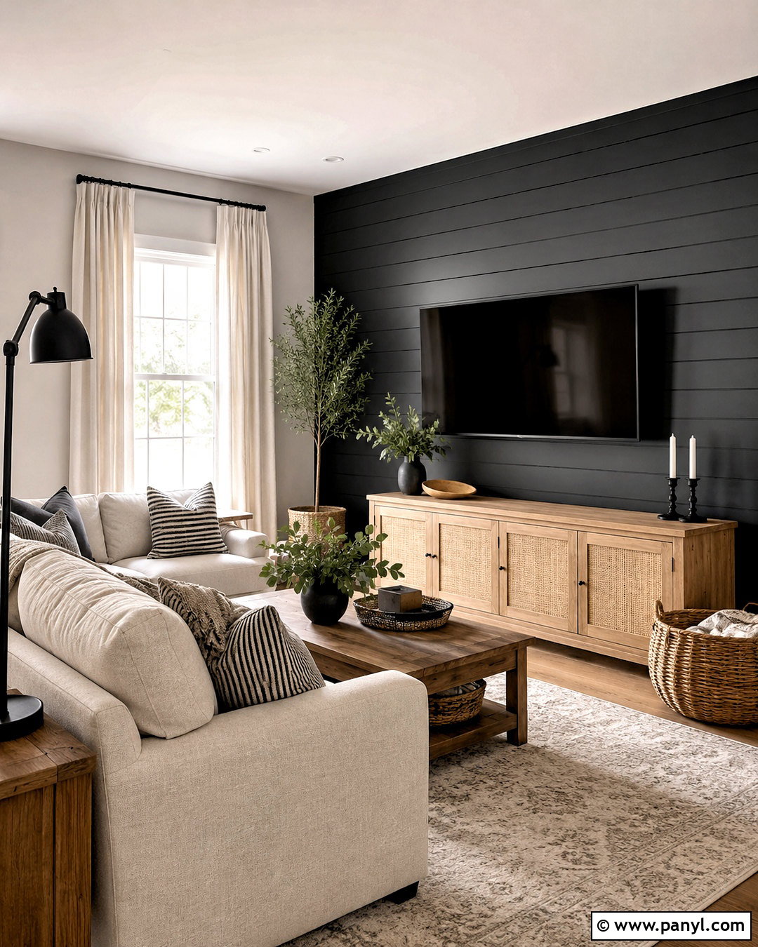 Black Shiplap TV Wall - 20 dark tv wall living room ideas