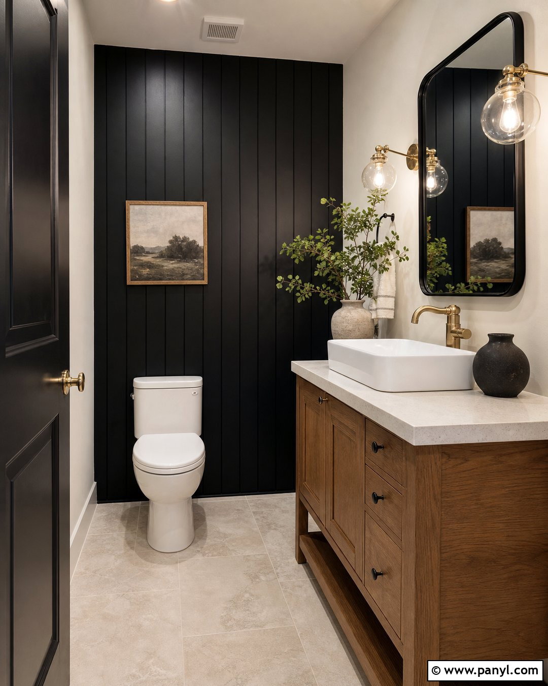 Black Shiplap Vanity Wall - 20 Black Accent Wall Half Bathroom Ideas
