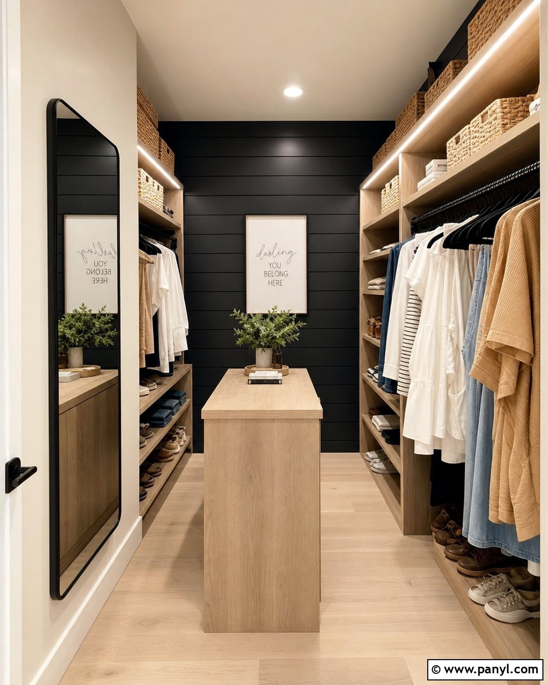 Black Shiplap Walk-In Closet - 20 Black Accent Wall Closet Ideas