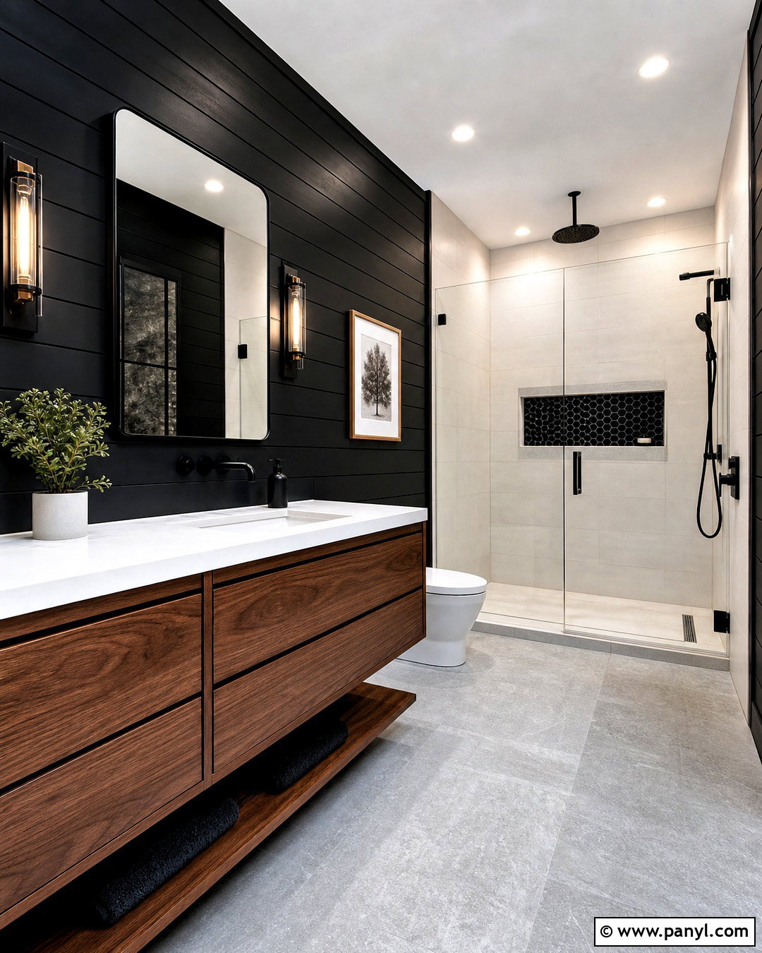Black Shiplap Walk-In Shower Bathroom - 20 black shiplap bathroom ideas