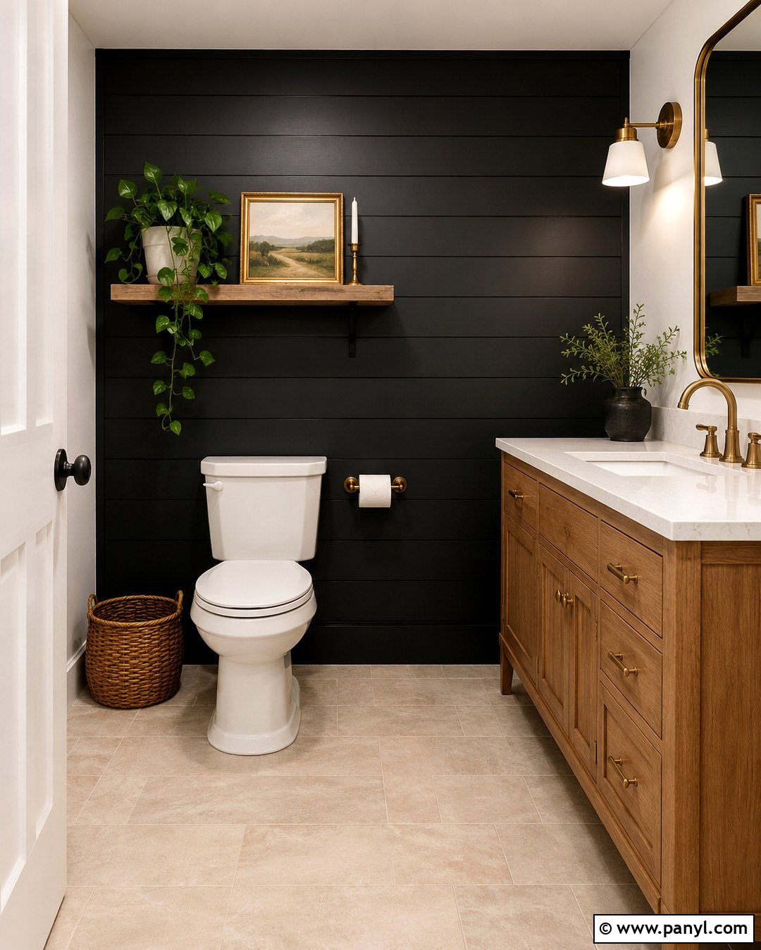 Black Shiplap Wall Behind Toilet - 20 Black Accent Wall Behind Toilet Ideas