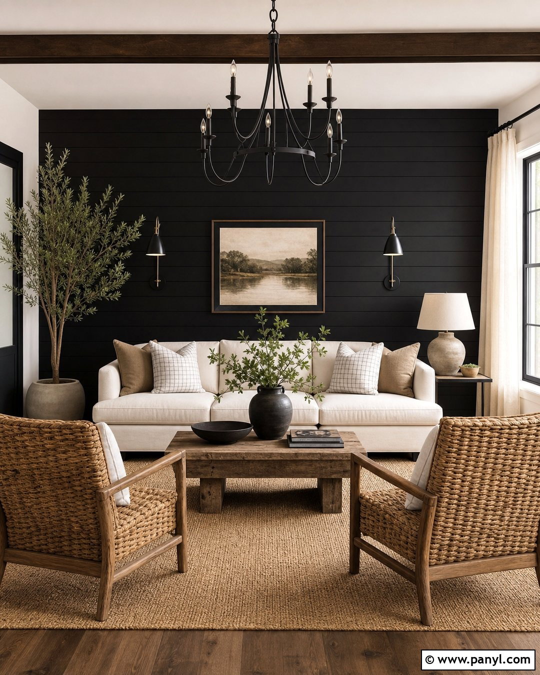 Black Shiplap Wall Living Room - 30 Black Wall Interior Ideas