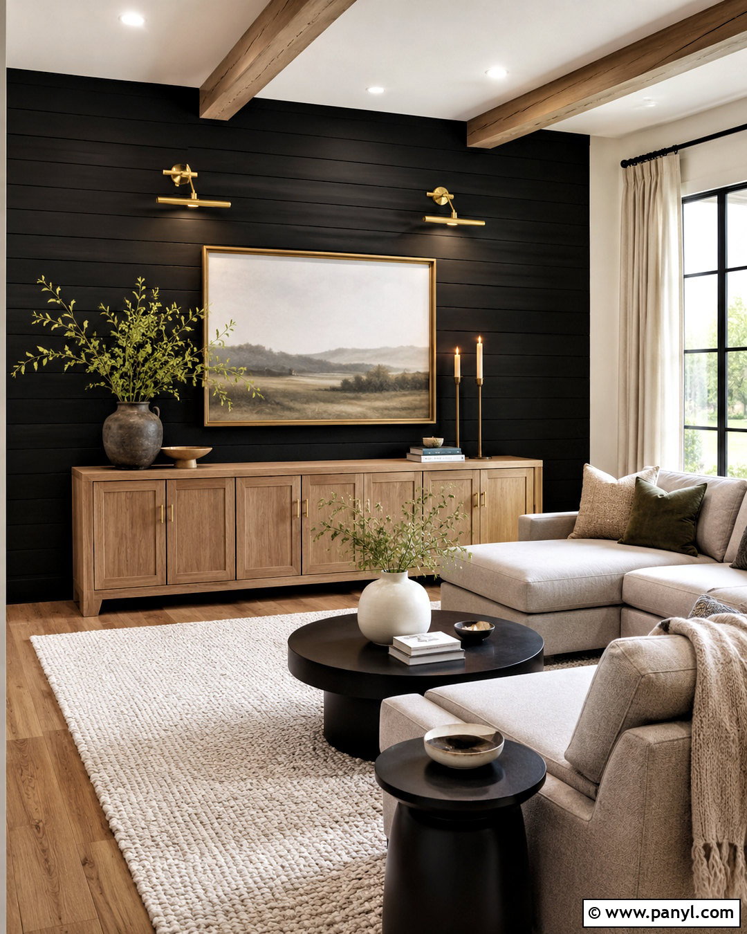Black Shiplap Wall With Brass Accents - 20 black and gold accent wall ideas