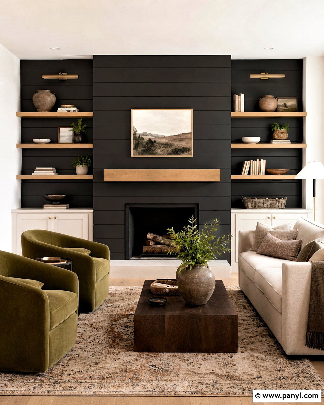 Black Shiplap Wall With Built-Ins - 20 black shiplap wall living room ideas
