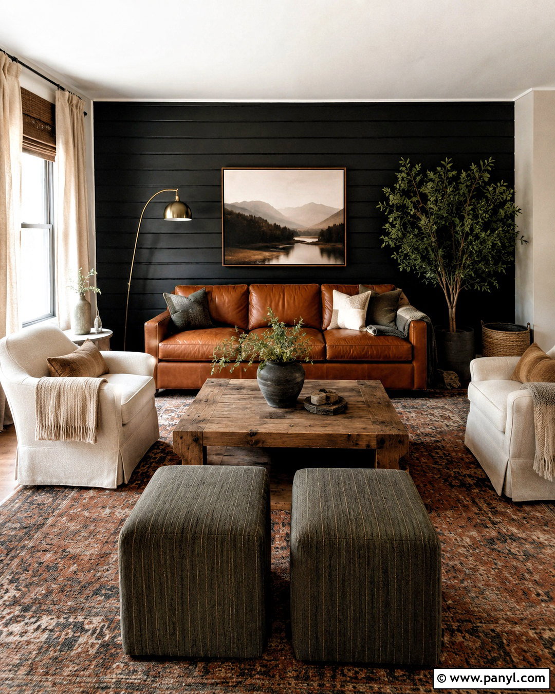 Black Shiplap Wall With Leather Sofa - 20 black shiplap wall living room ideas
