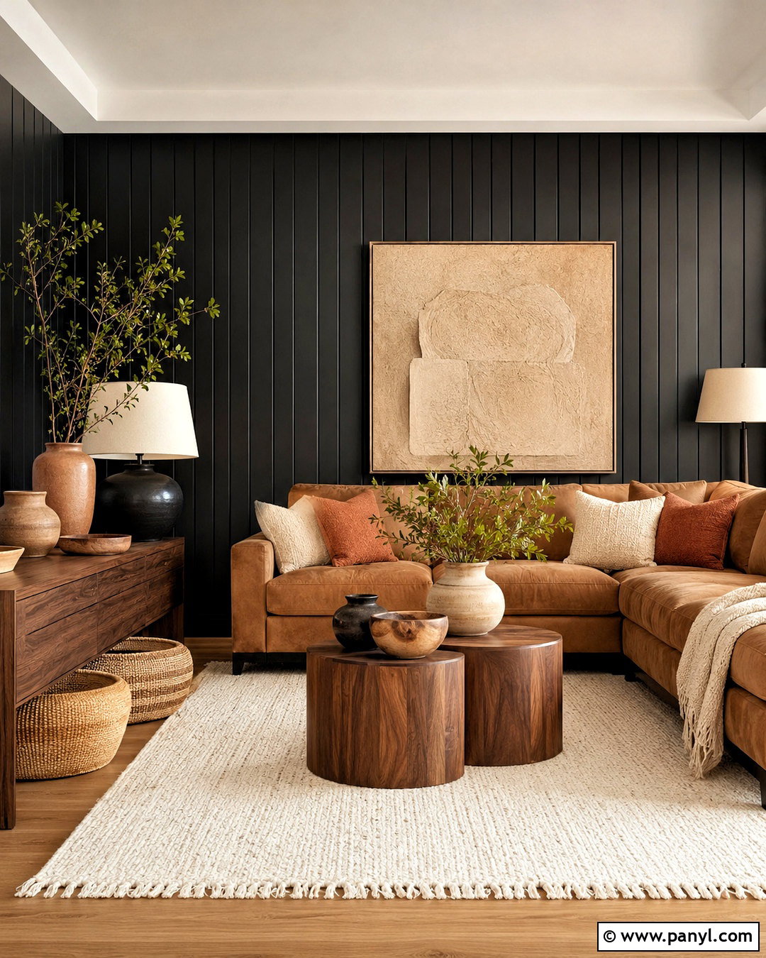 Black Shiplap Wall With Warm Wood - 20 black shiplap wall living room ideas