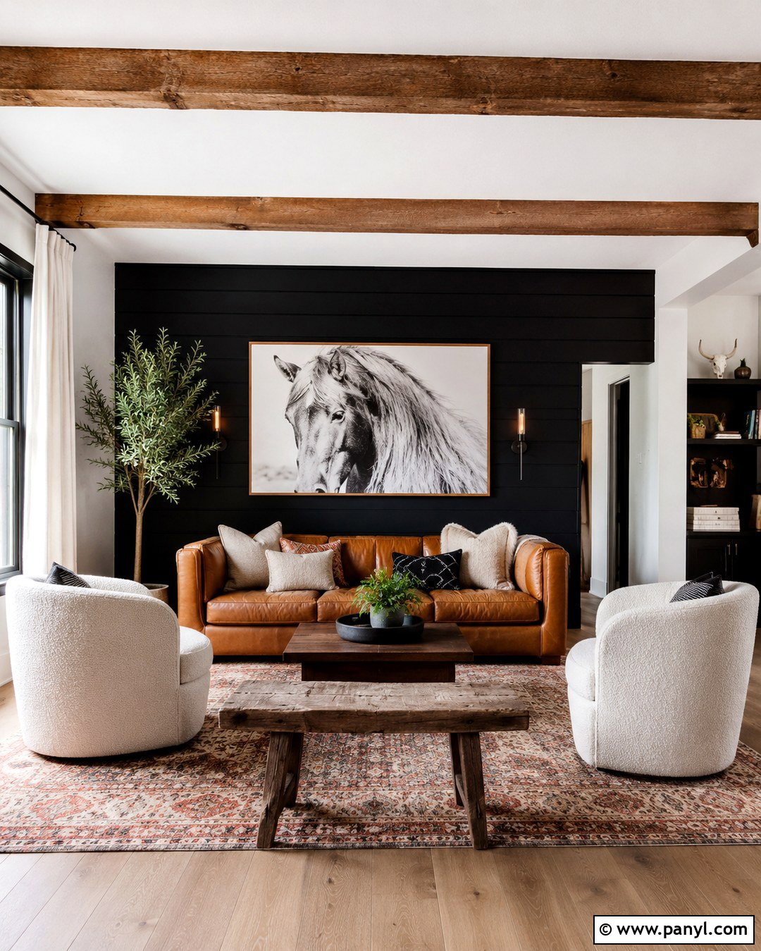 Black Shiplap Wall With Western Decor - 20 Black Accent Wall Living Room Western Ideas