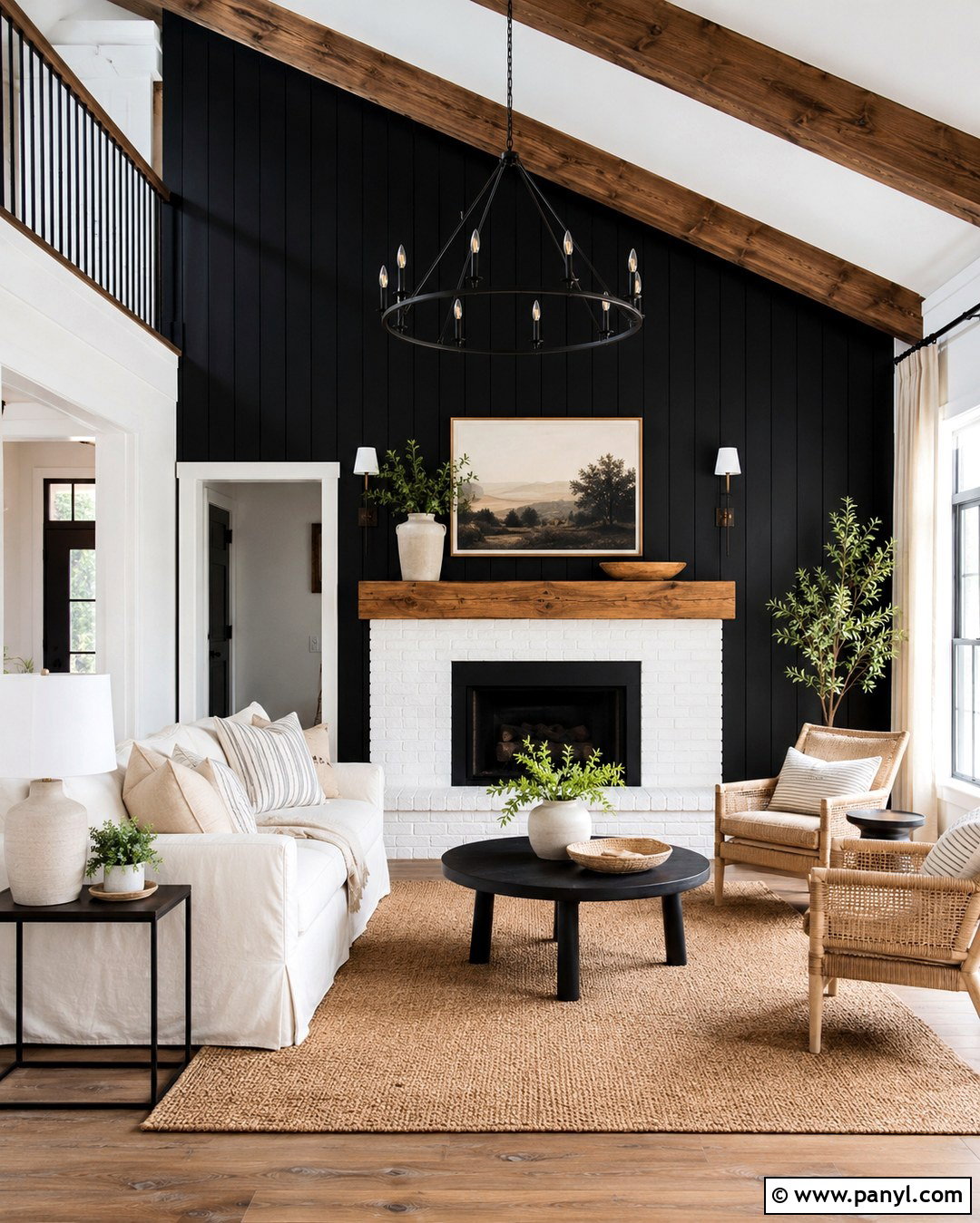 Black Shiplap Wall With White Brick Fireplace - 20 Black Accent Wall White Fireplace Ideas