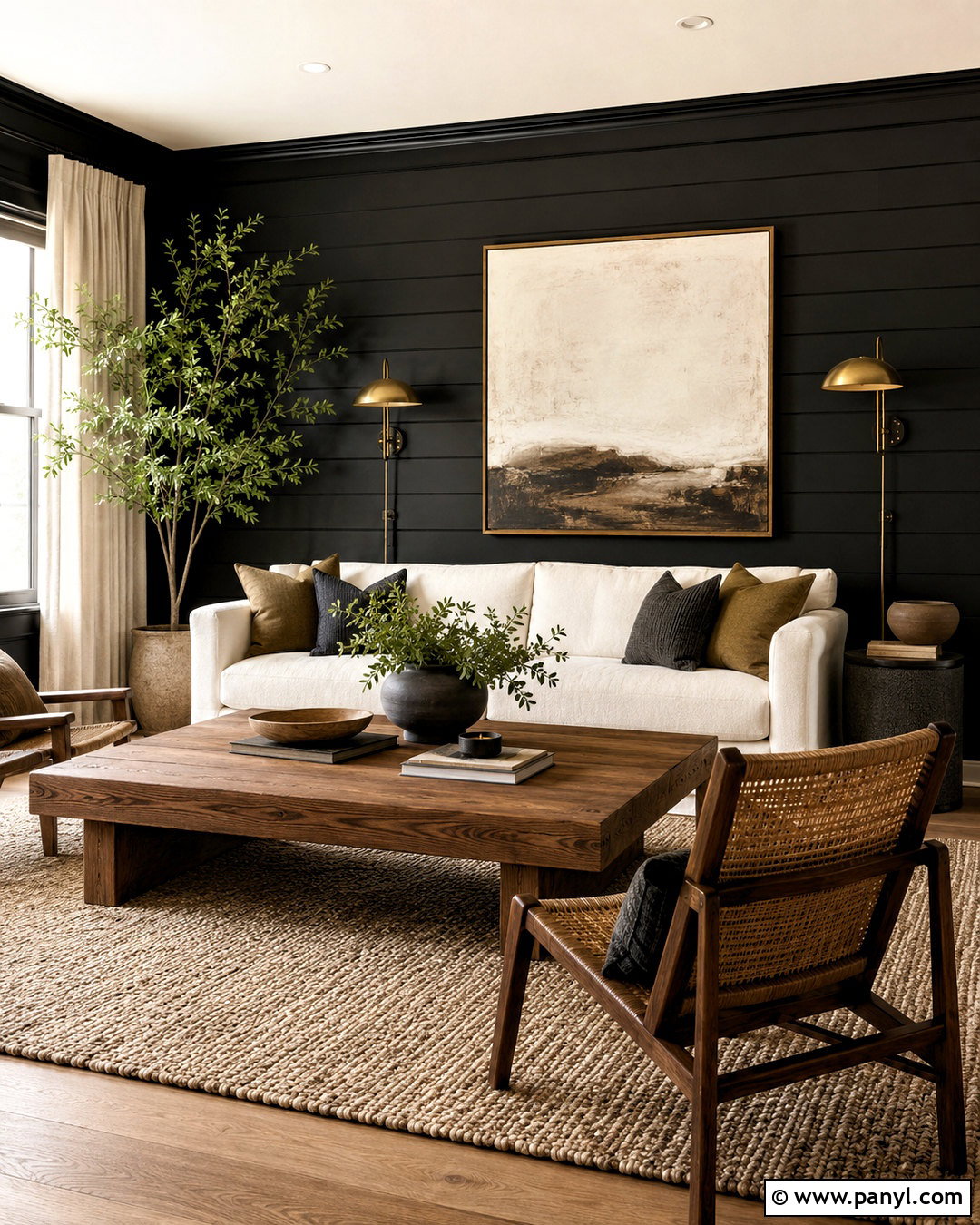 Black Shiplap Wall With White Sofa - 20 black shiplap wall living room ideas