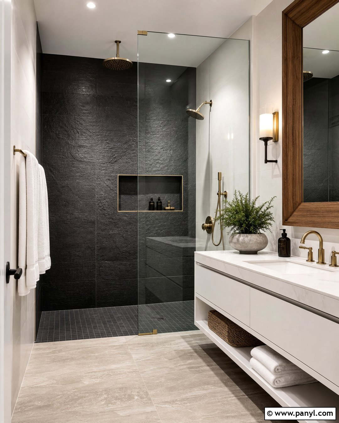 Black Shower Accent Wall Bathroom - 35 Black Accent Wall Bathroom Ideas