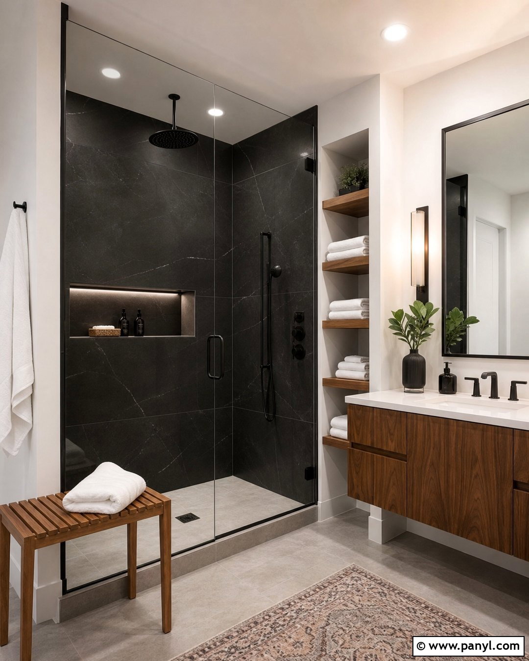 Black Shower Walls With Glass Enclosure - 35 black bathroom walls