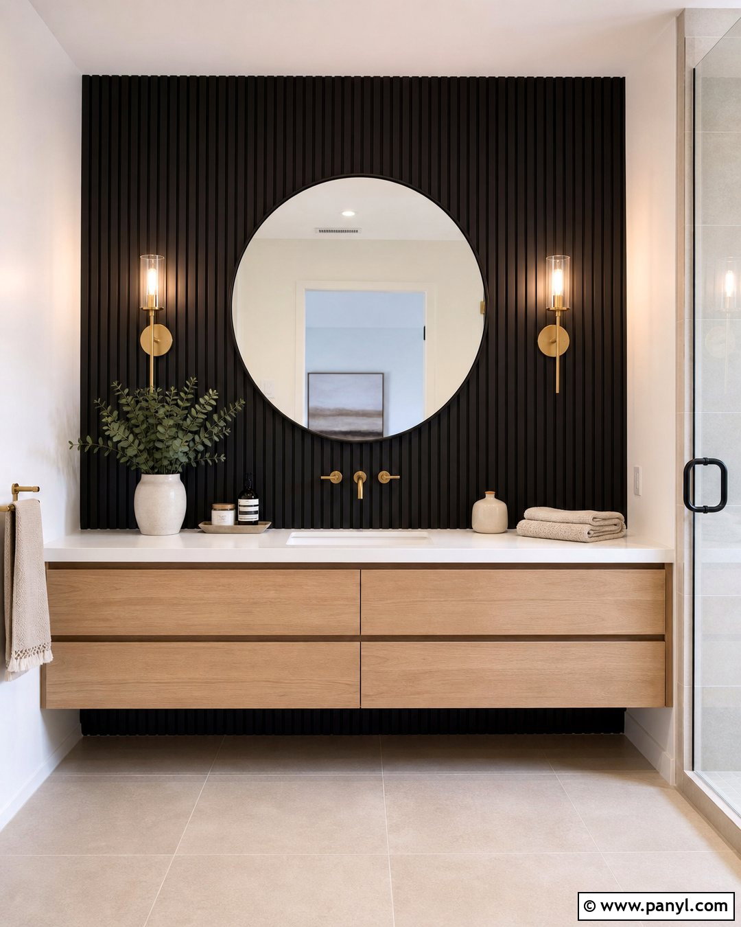 Black Slat Accent Wall Bathroom - 35 Black Accent Wall Bathroom Ideas