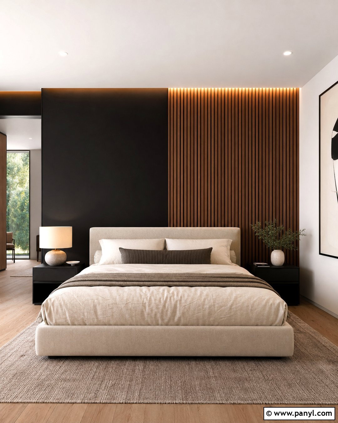 Black Slat Accent Wall With Wood - 30 Accent Wall Black Ideas