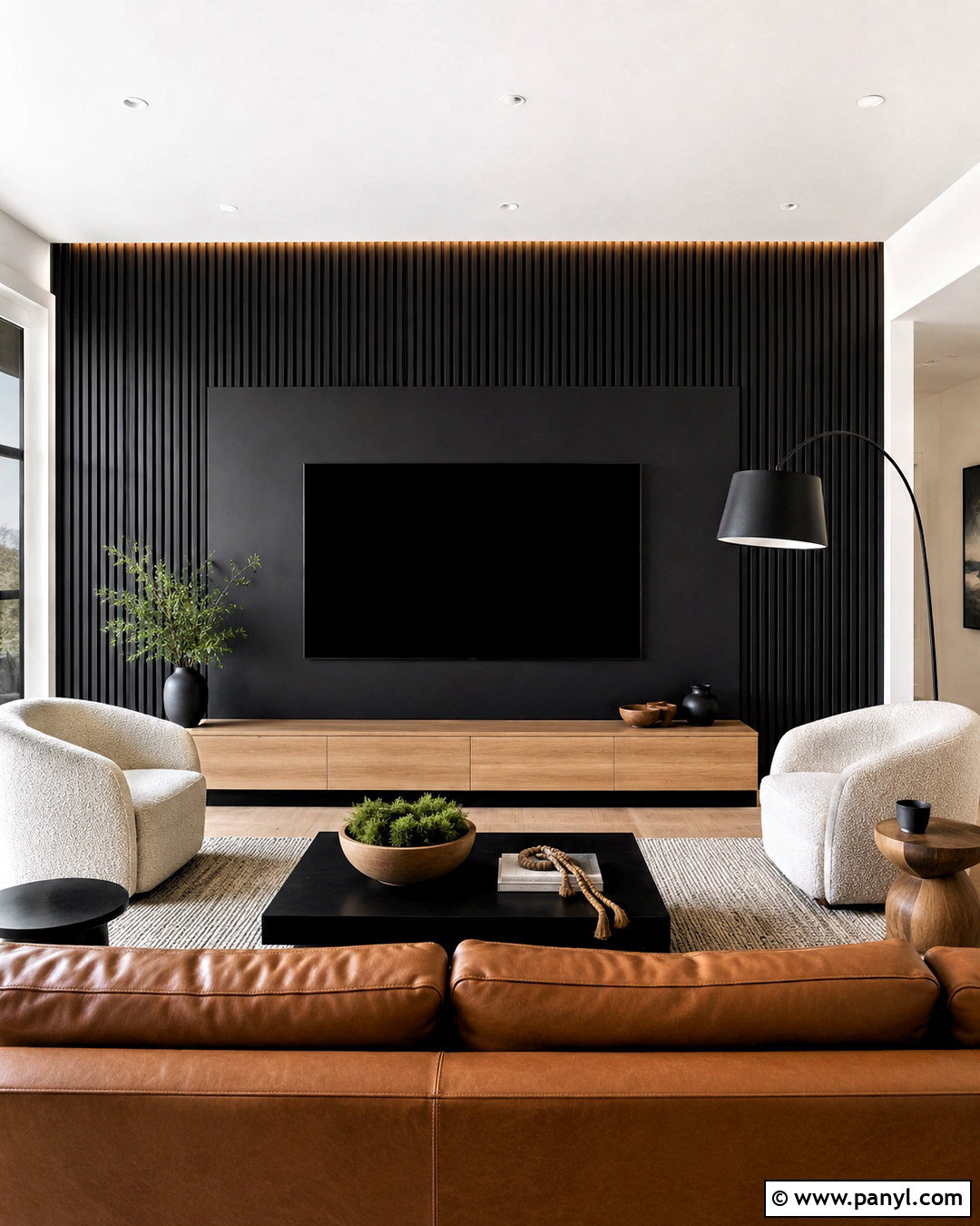 Black Slat Media Wall - 20 black media wall ideas
