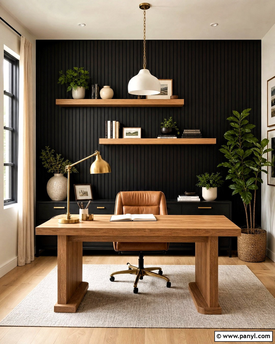 Black Slat Wall Home Office - 20 black panel wall ideas