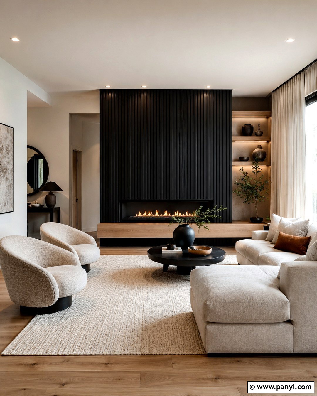 Black Slat Wall With Linear Fireplace - 20 Black Accent Wall Living Room Fireplaces