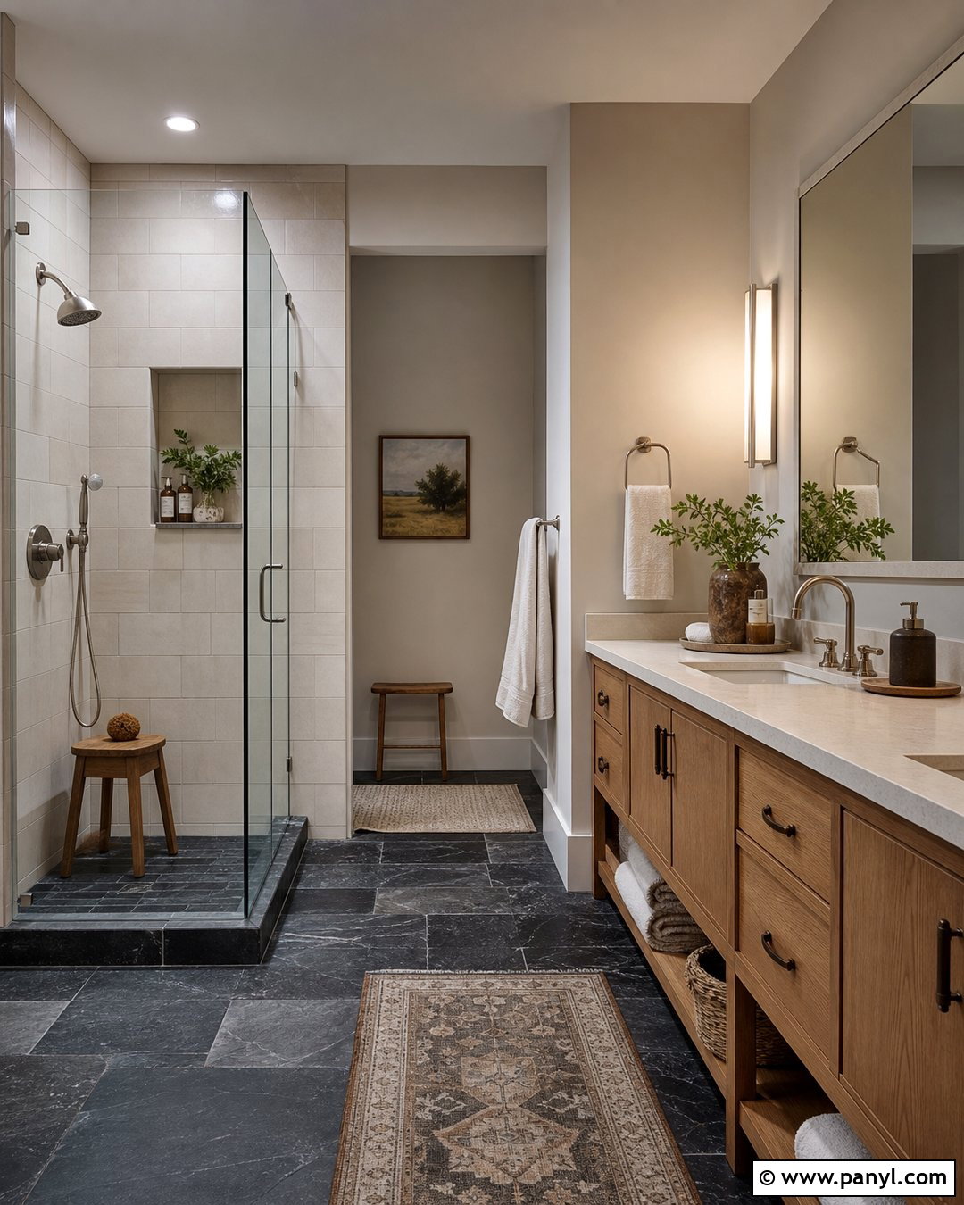 Black Slate Floor With Warm Gray Walls - 20 Bathroom Black Floor Grey Walls