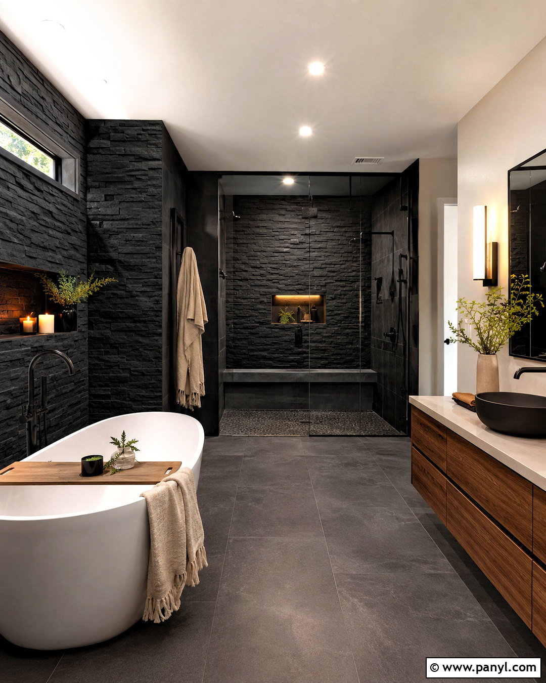 Black Spa Bathroom With Freestanding Tub - 20 black bathroom aesthetic ideas