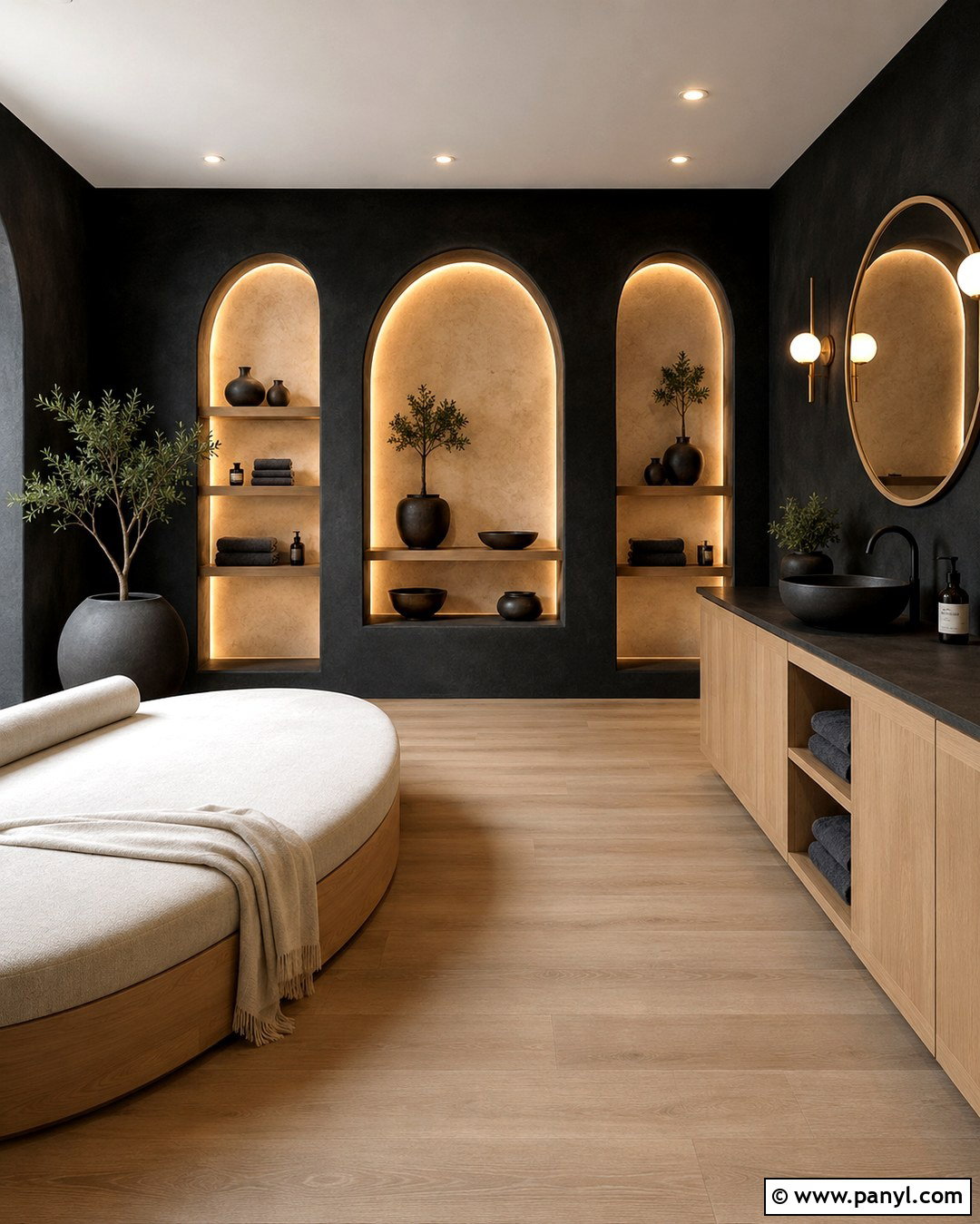 Black Spa Room With Arched Niches - 20 Black Wall Spa Room Ideas