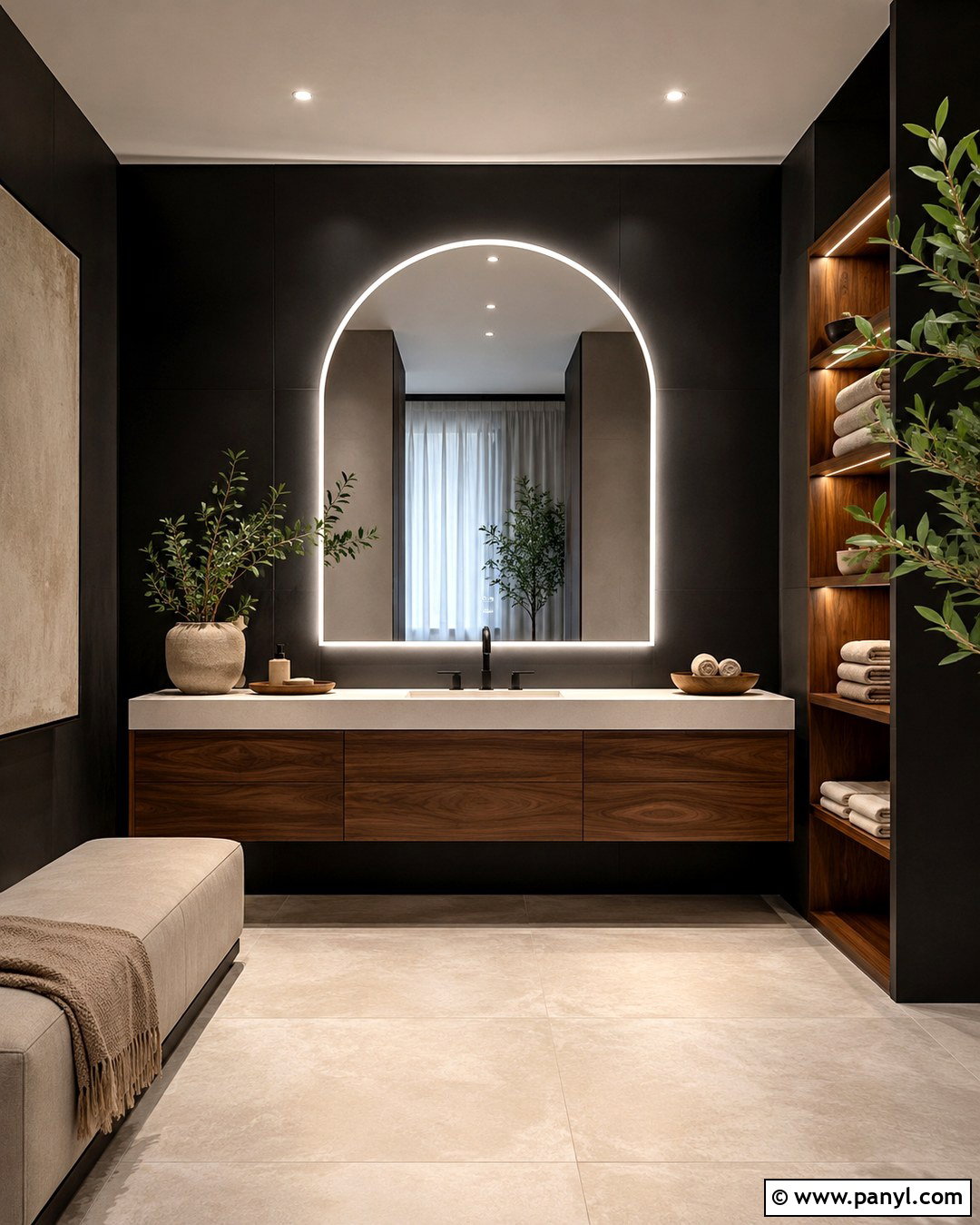Black Spa Room With Backlit Mirror - 20 Black Wall Spa Room Ideas