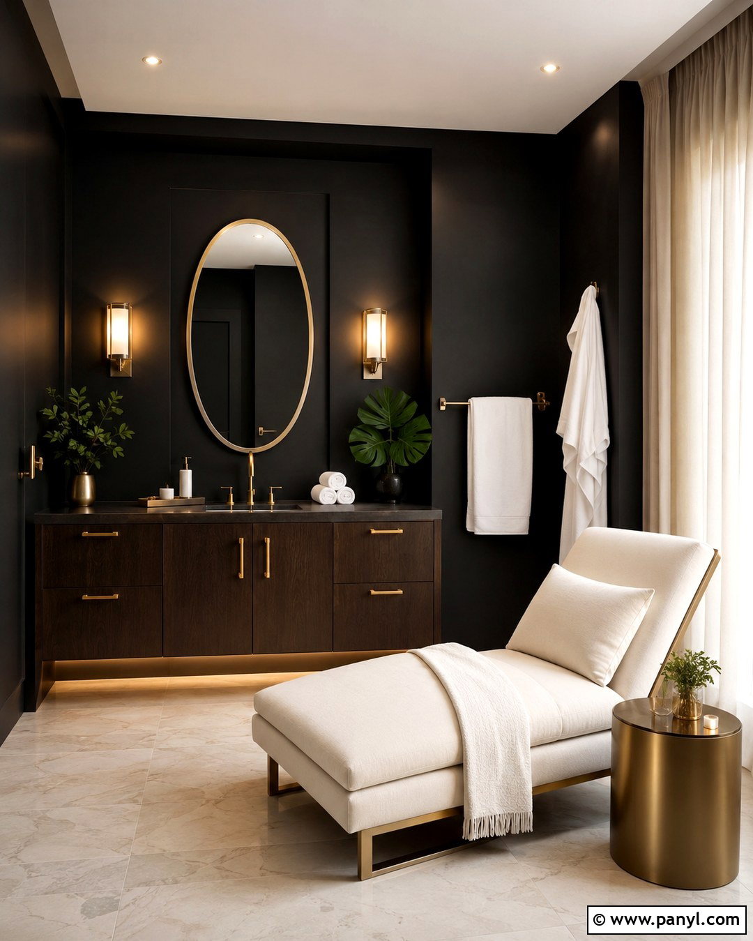 Black Spa Room With Brass Accents - 20 Black Wall Spa Room Ideas