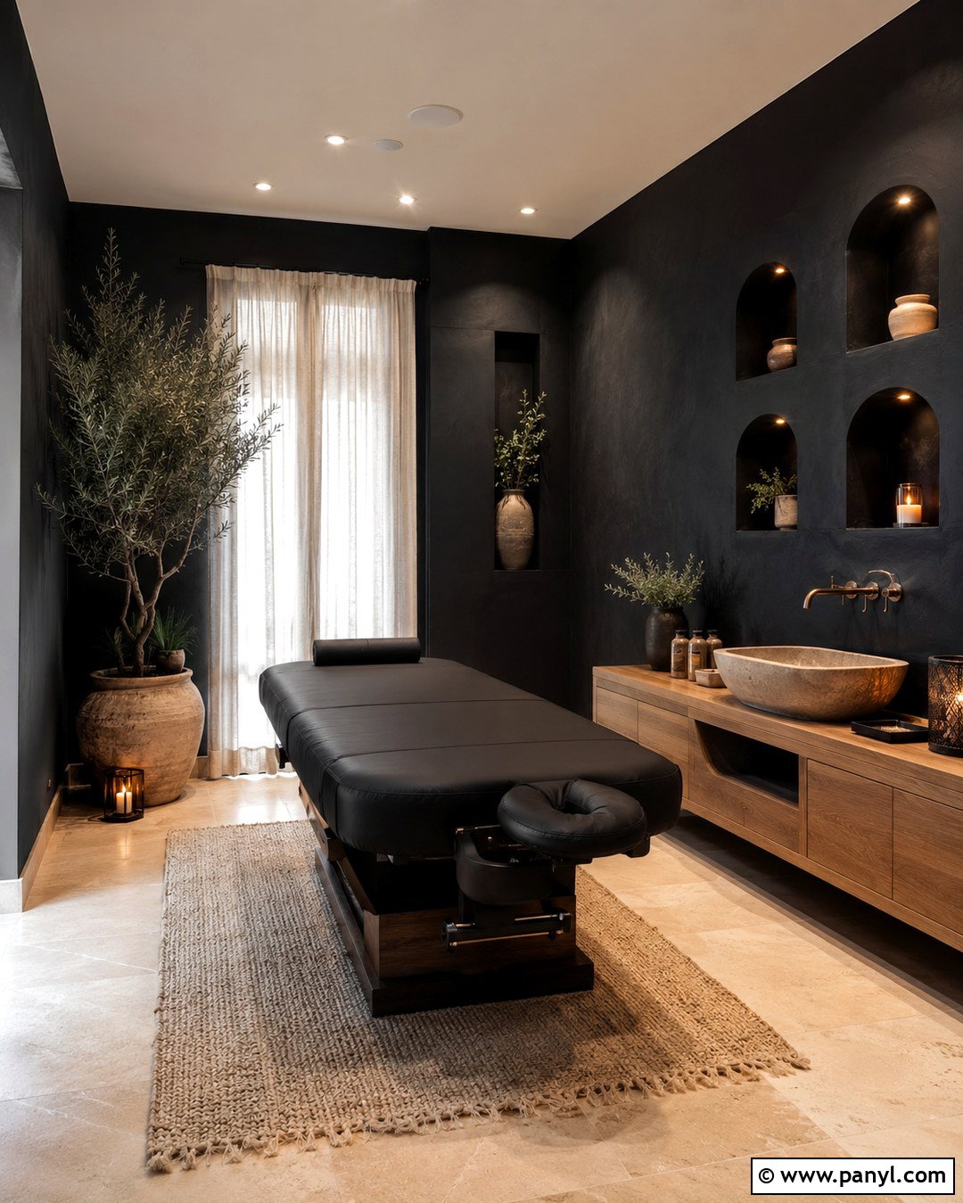 Black Spa Room With Stone Floor - 20 Black Wall Spa Room Ideas