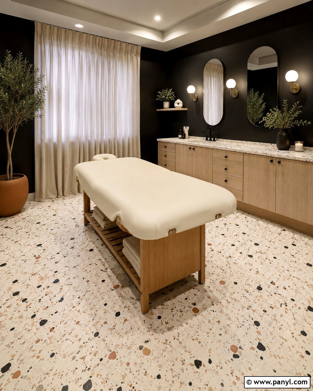 Black Spa Room With Terrazzo - 20 Black Wall Spa Room Ideas