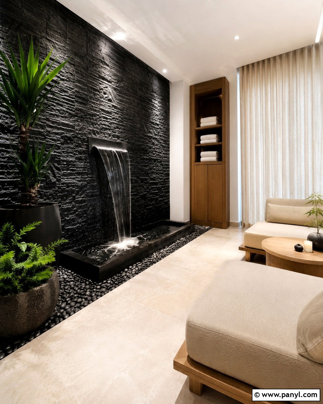 Black Spa Room With Water Feature - 20 Black Wall Spa Room Ideas
