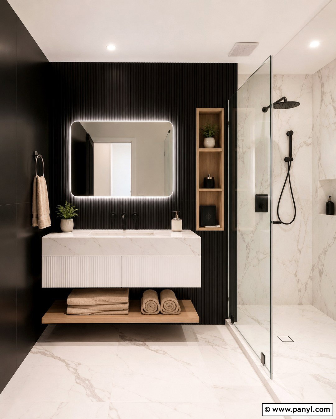 Black Spa Room With White Marble - 20 Black Wall Spa Room Ideas