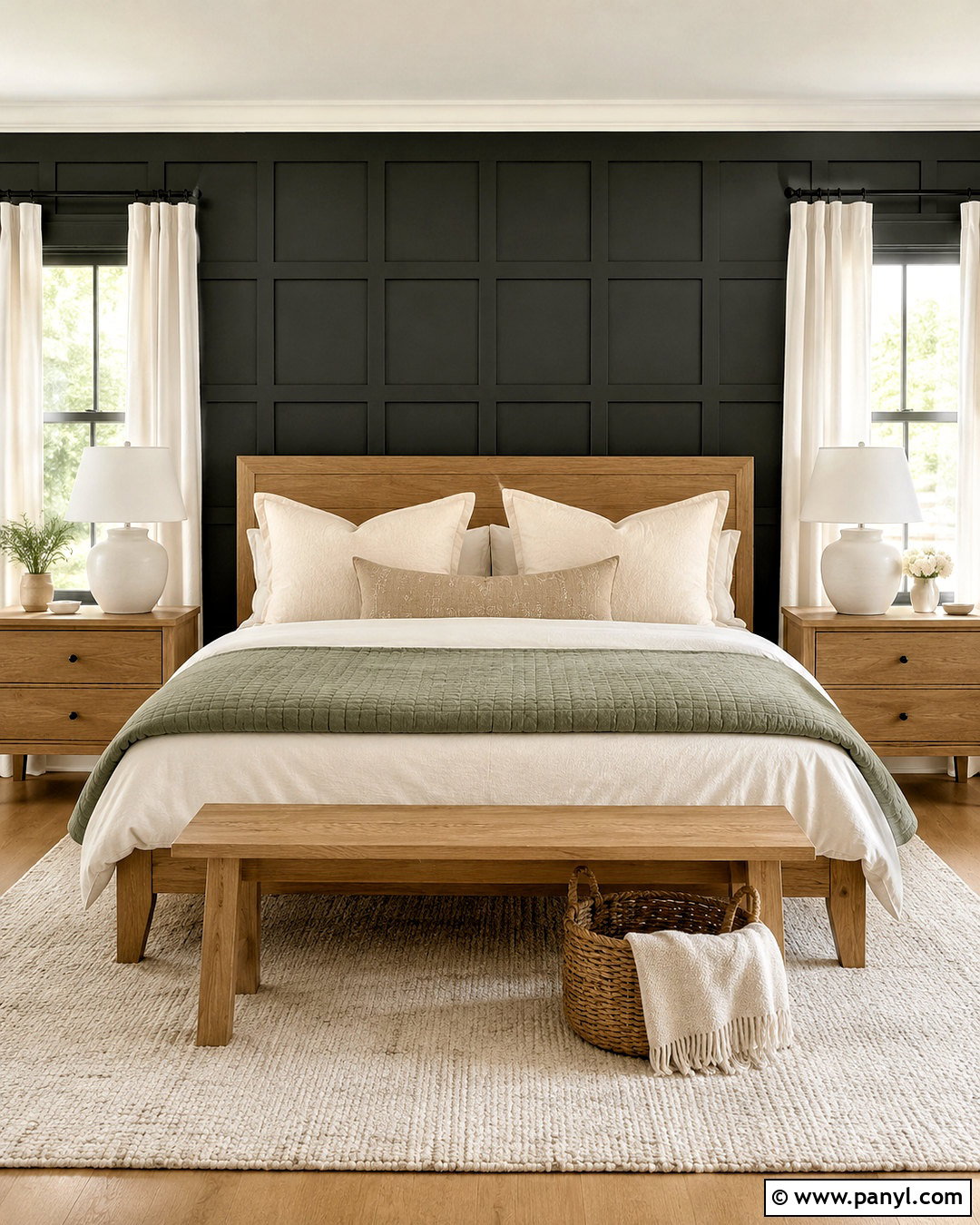Black Square Grid Paneling Guest Room - 20 black wall paneling ideas
