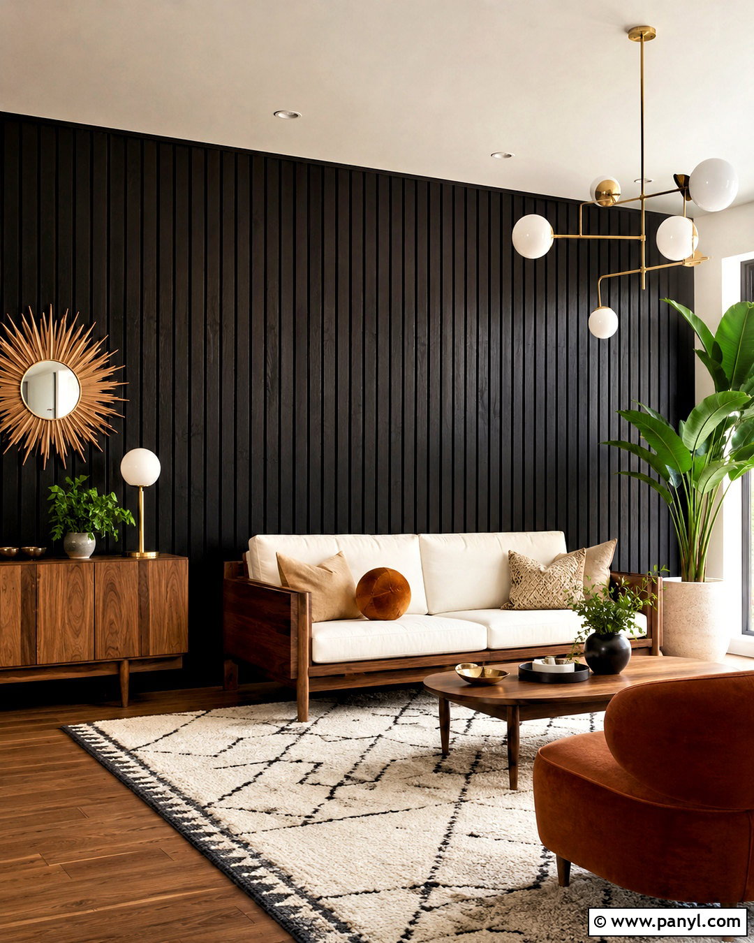 Black Stained Oak Slat Wall - 20 black wood wall ideas
