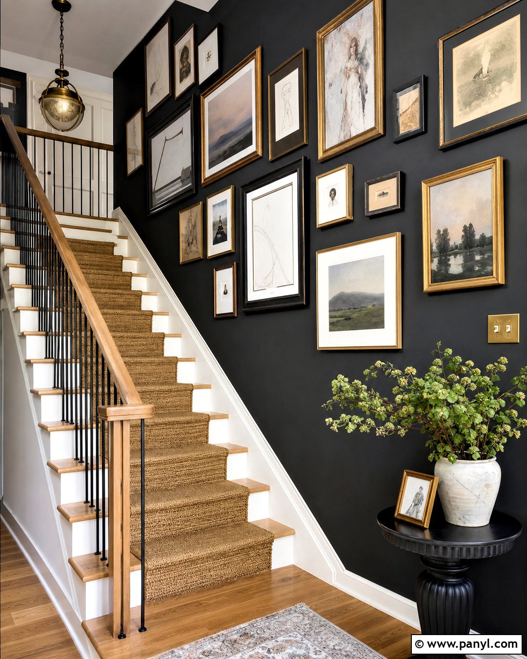 Black Staircase Gallery Wall - 20 black statement wall ideas