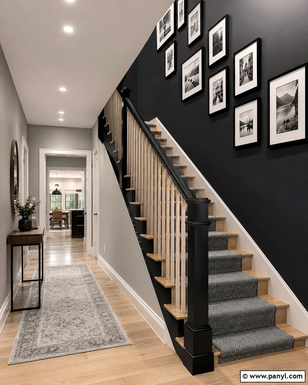 Black Staircase Wall With Grey Hallway - 20 Black And Grey Wall Paint Ideas