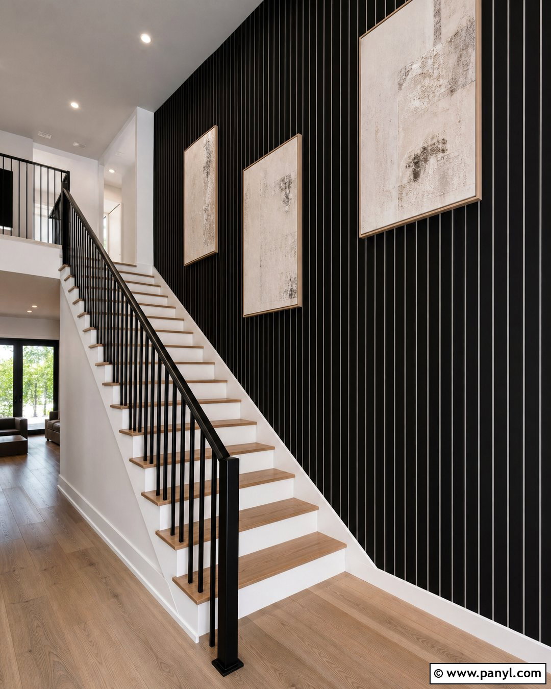Black Staircase Wall With White Vertical Stripes - 20 Black Wall With White Stripes