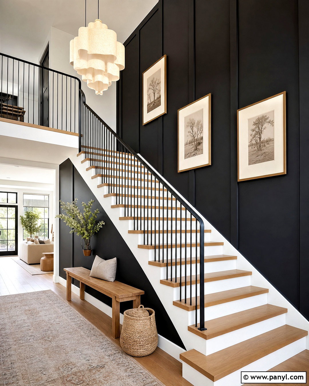 Black Staircase Wall With Wood Steps - 20 black interior walls