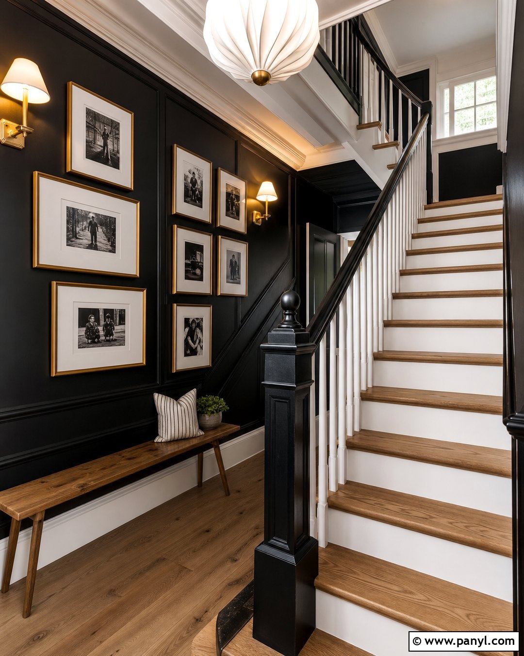 Black Stairwell With White Trim - 30 Black Walls White Trim Ideas