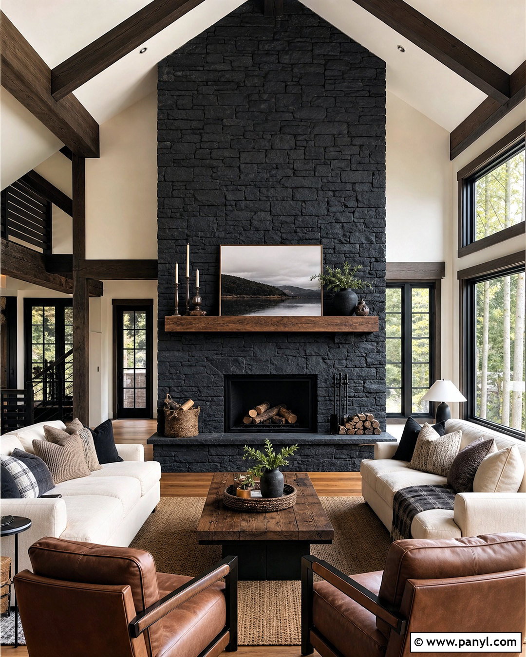 Black Stone Fireplace In Modern Cabin - 20 black stone fireplace ideas