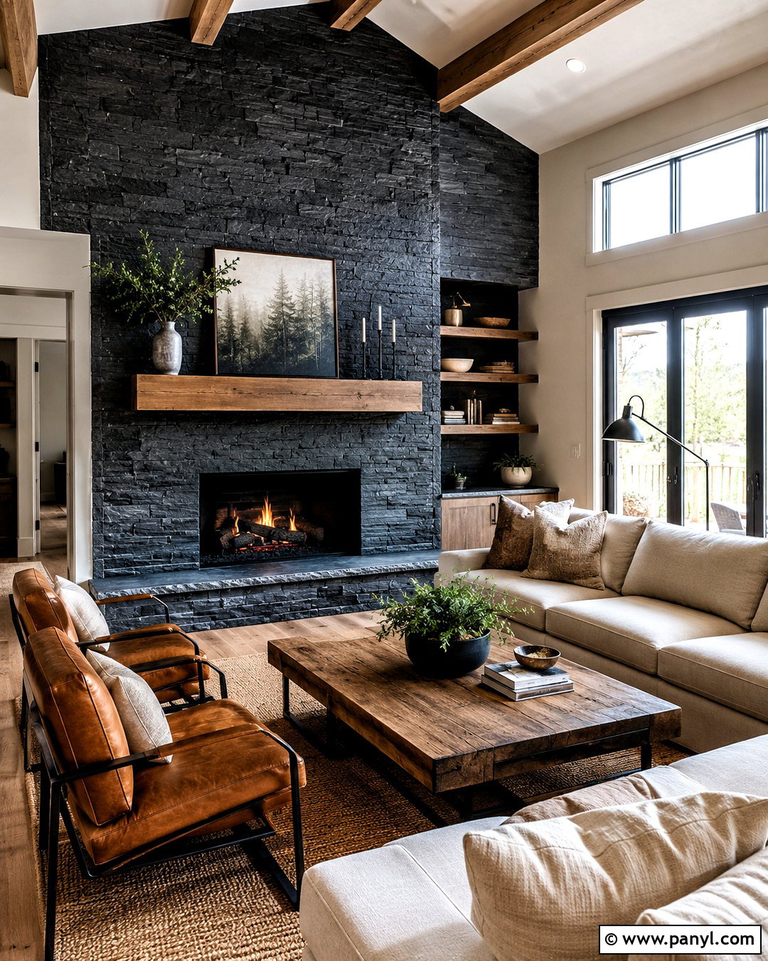 Black Stone Fireplace Wall - 20 black textured wall ideas