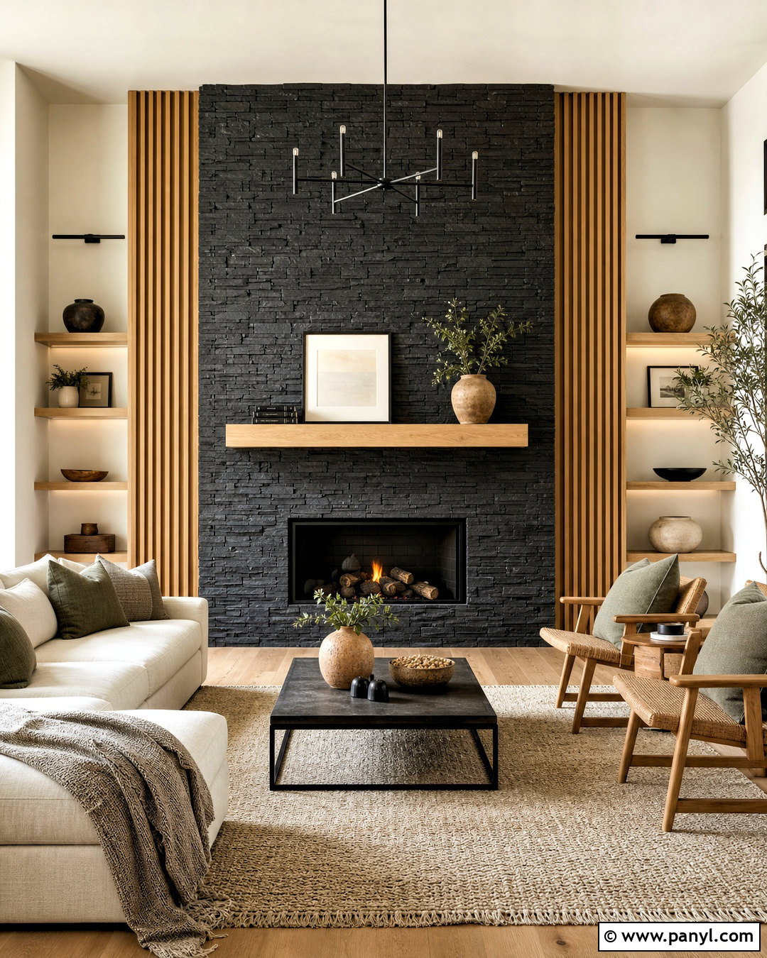 Black Stone Fireplace With Light Wood - 20 black stone fireplace ideas