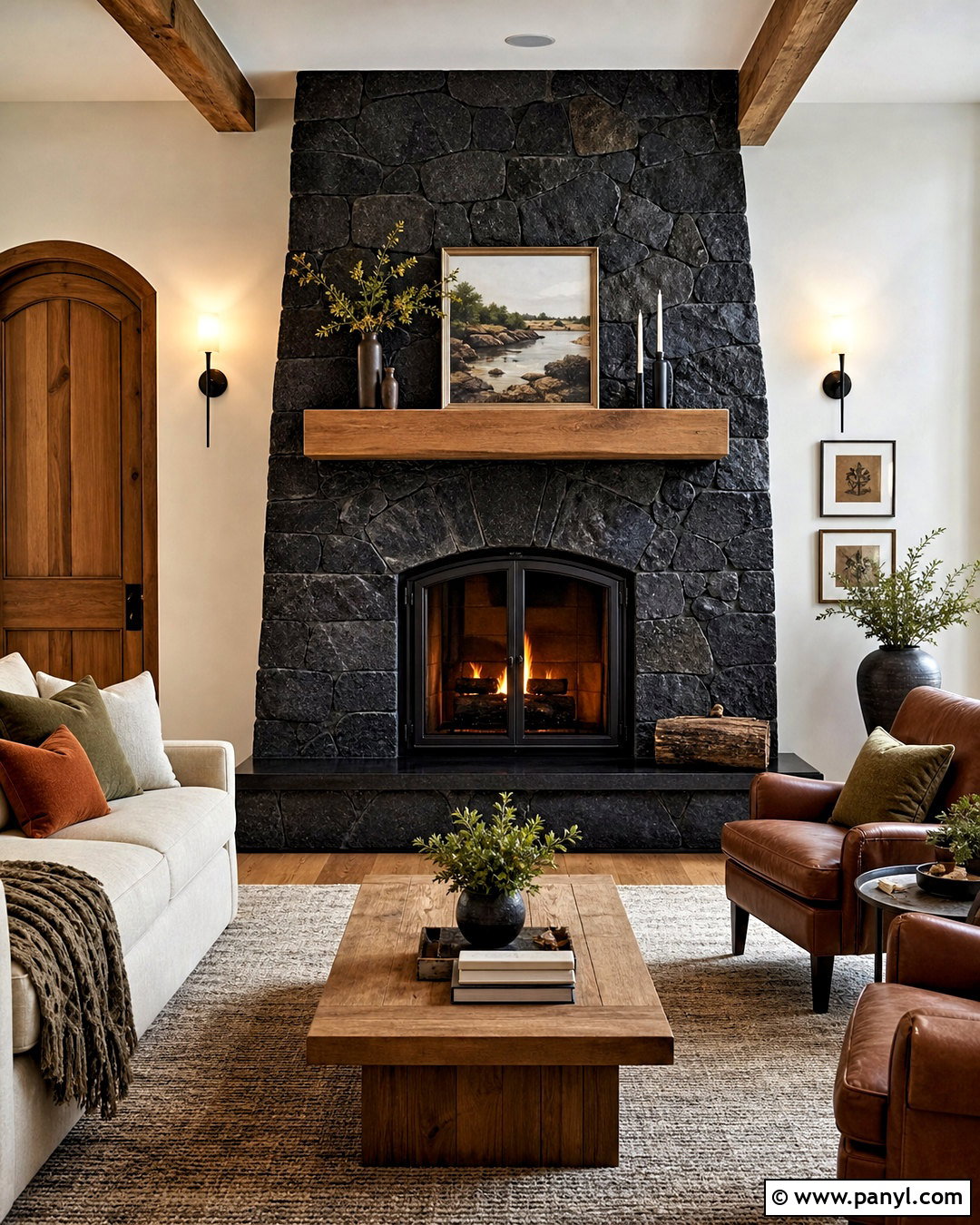 Black Stone Fireplace With Raised Hearth - 20 black stone fireplace ideas