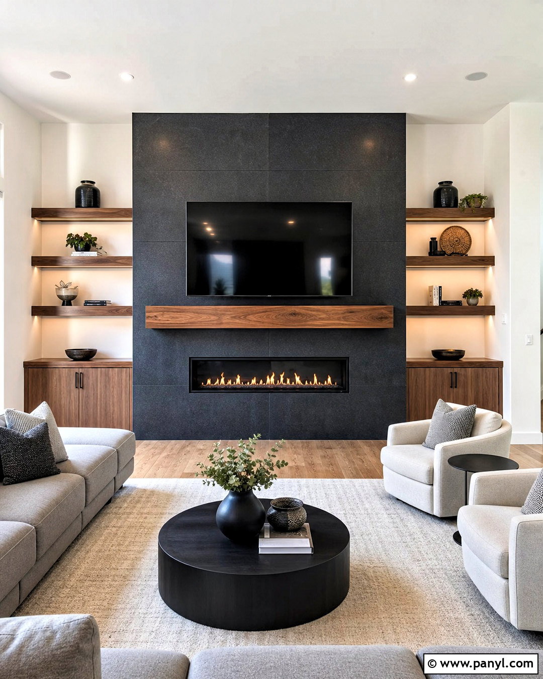 Black Stone Fireplace With TV - 20 black stone fireplace ideas