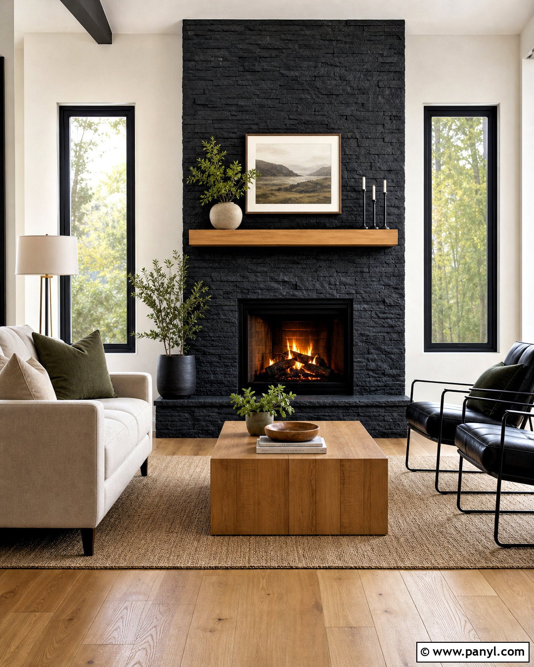 Black Stone Fireplace With White Walls - 20 black stone fireplace ideas